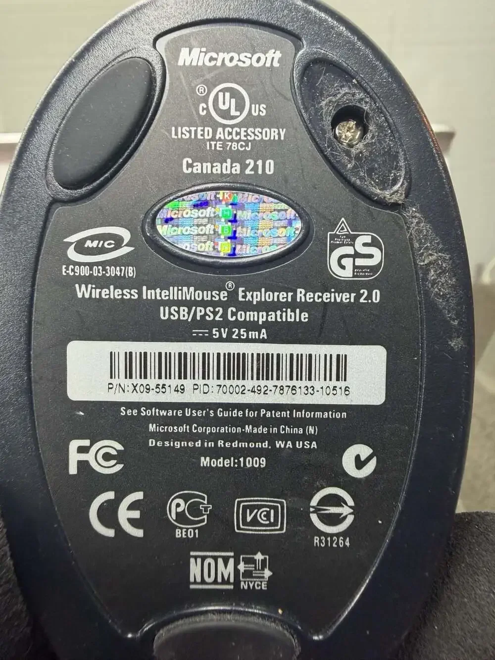 Microsoft Wireless IntelliMouse Explorer Receiver 2.0 Model 1009
